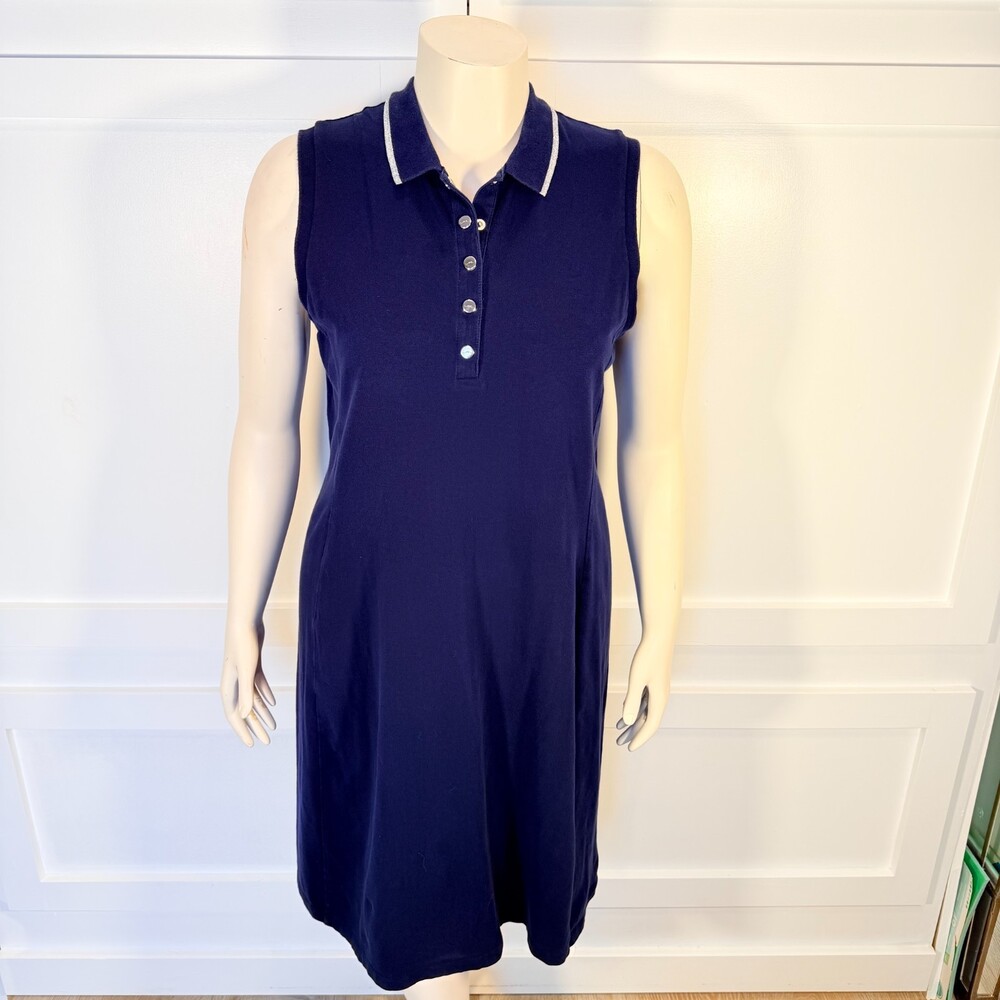 Lauren Ralph Lauren Sundress Womens XL Navy Collared Sleeveless Mid Length - Picture 3 of 11